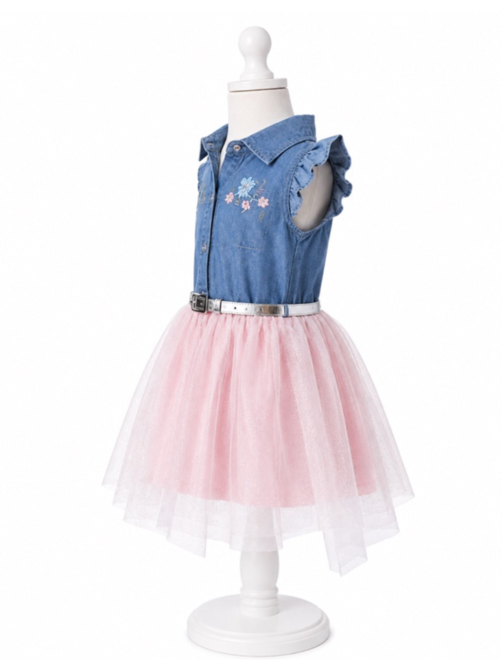Little Lass Toddler Girls Sleeveless Denim & Pink Tulle Tutu Dress – Size 6 - Picture 4 of 7